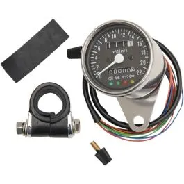 DRAG SPECIALTIES 21-6818LEDPB 2.4' MECHANICAL SPEEDOMETER 1:1 KM/H WITH LED INDICATORS CHROME BLACK FACE
