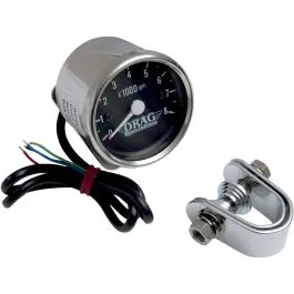 DRAG SPECIALTIES 21-6910NUDS 2.4' TACHOMETER 8000RPM BULB CHROME BLACK FACE