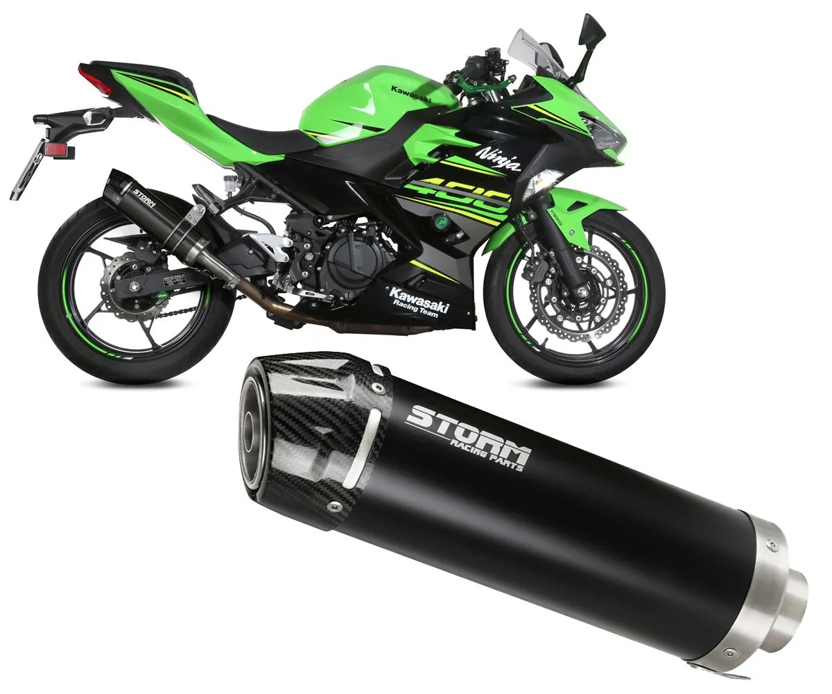 Terminale Di Scarico Storm Gp Nero Coppa In Carbonio Per Kawasaki Ninja 400 2018 > 2024-74.K.047.LXSBC-388564