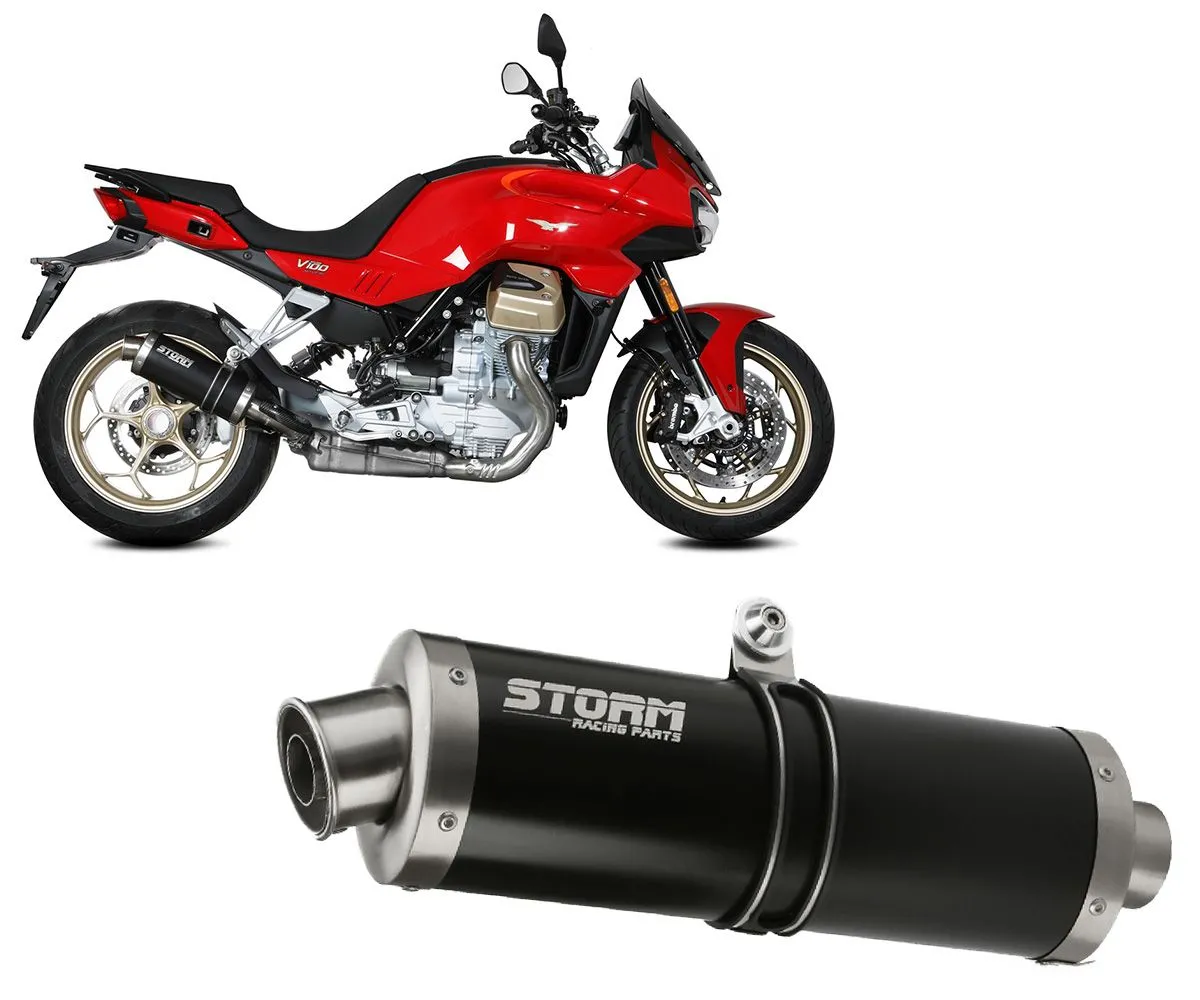 Terminale Di Scarico Oval Storm Acciaio Inox Nero Per Moto Guzzi V100 Mandello 2021 > 2024-74.M.015.LX1B-329646