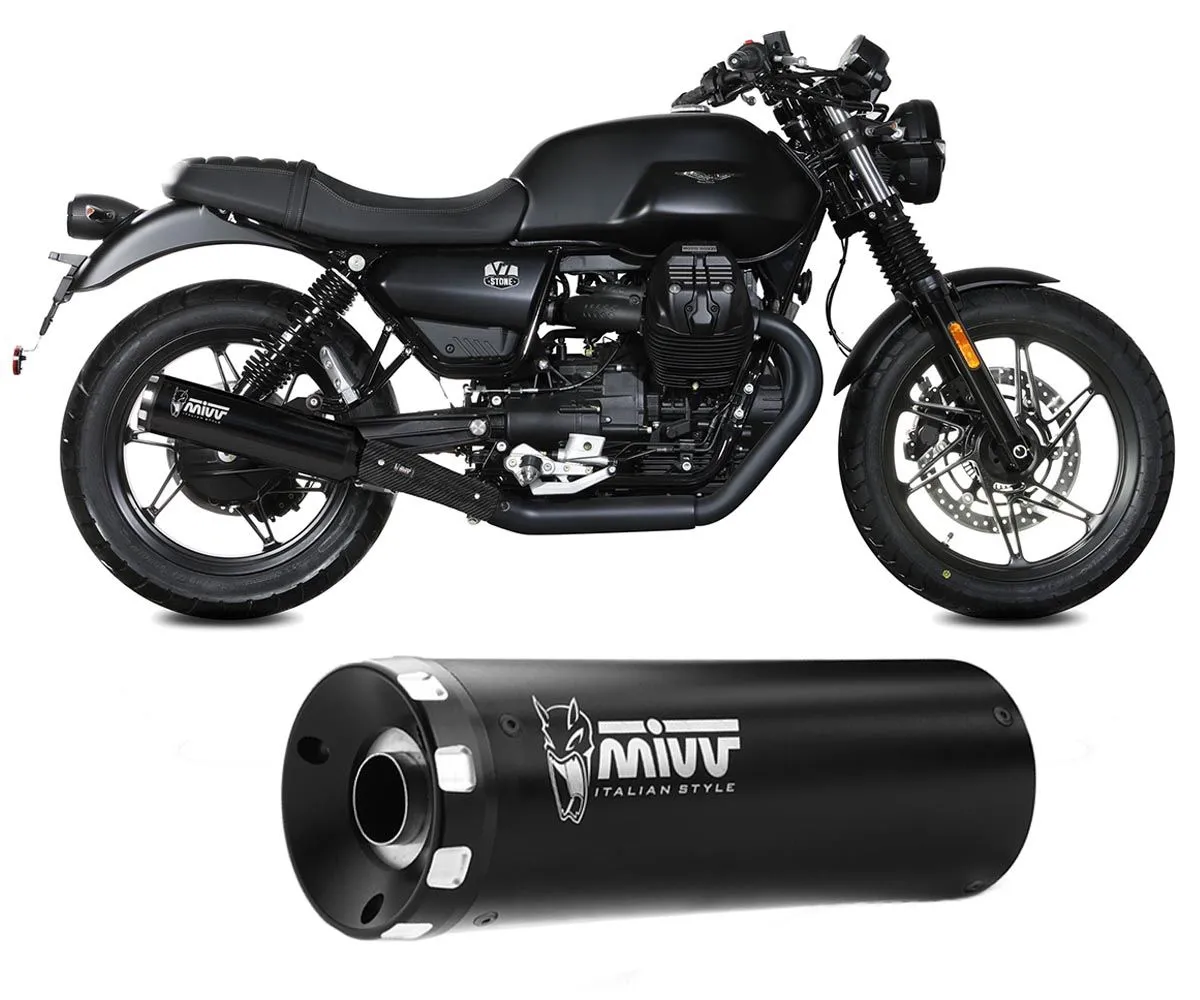 2 Terminali Di Scarico Mivv Hr-1 Acciaio Nero Per Moto Guzzi V7 Stone 2021 > 2024-M.014.LH1BA-389999