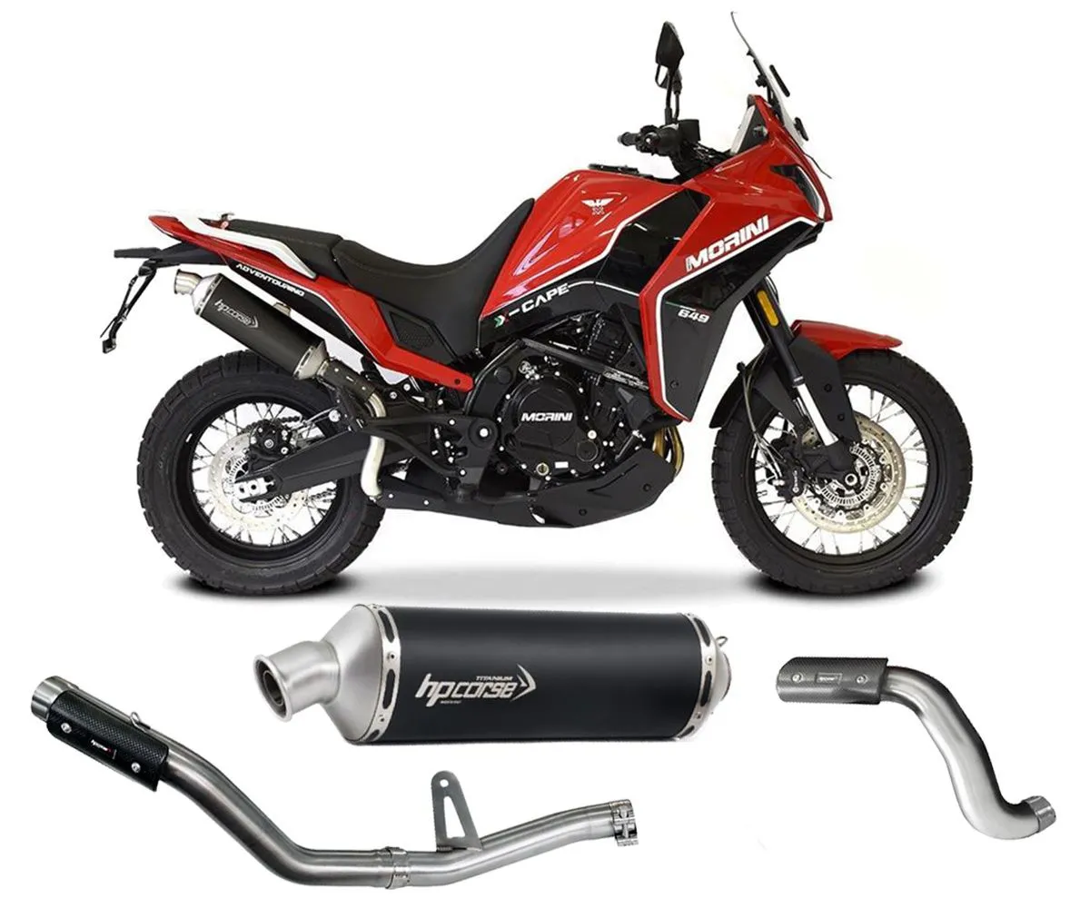 Terminale Scarico Hp Corse Sp-1 Short Titanio Nero + Link Pipe + Raccordo Decat Moto Morini X-cape 649 2021 > 2024-MOXCSP1300C-AB--MOXCS-D-290061