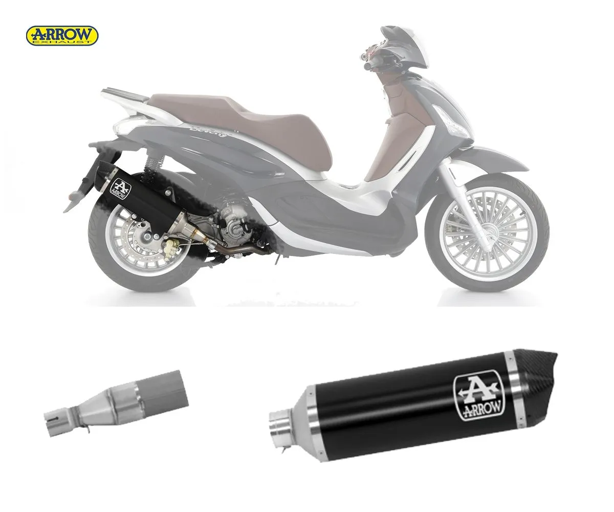 Terminale Scarico + Tubo Kat Arrow Urban Carbon End Cap Acciaio Nero Piaggio Beverly 300 Hpe 2021 > 2023-53539AKN--53088KZ-242037