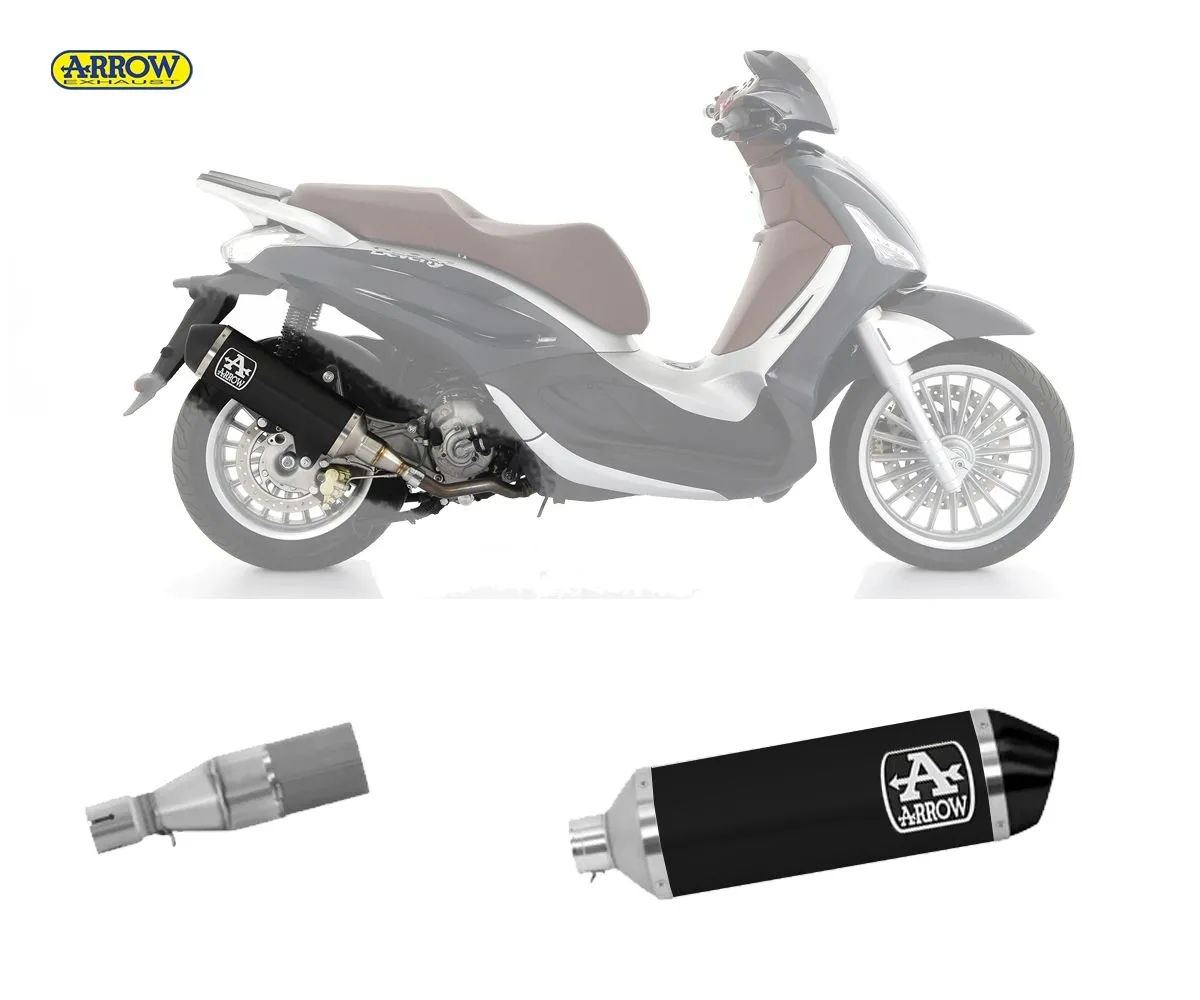 Terminale Scarico + Tubo Kat Arrow Urban Black Steel Cap Alluminio Nero Piaggio Beverly 300 Hpe 2021 > 2023-53539ANN--53088KZ-242039
