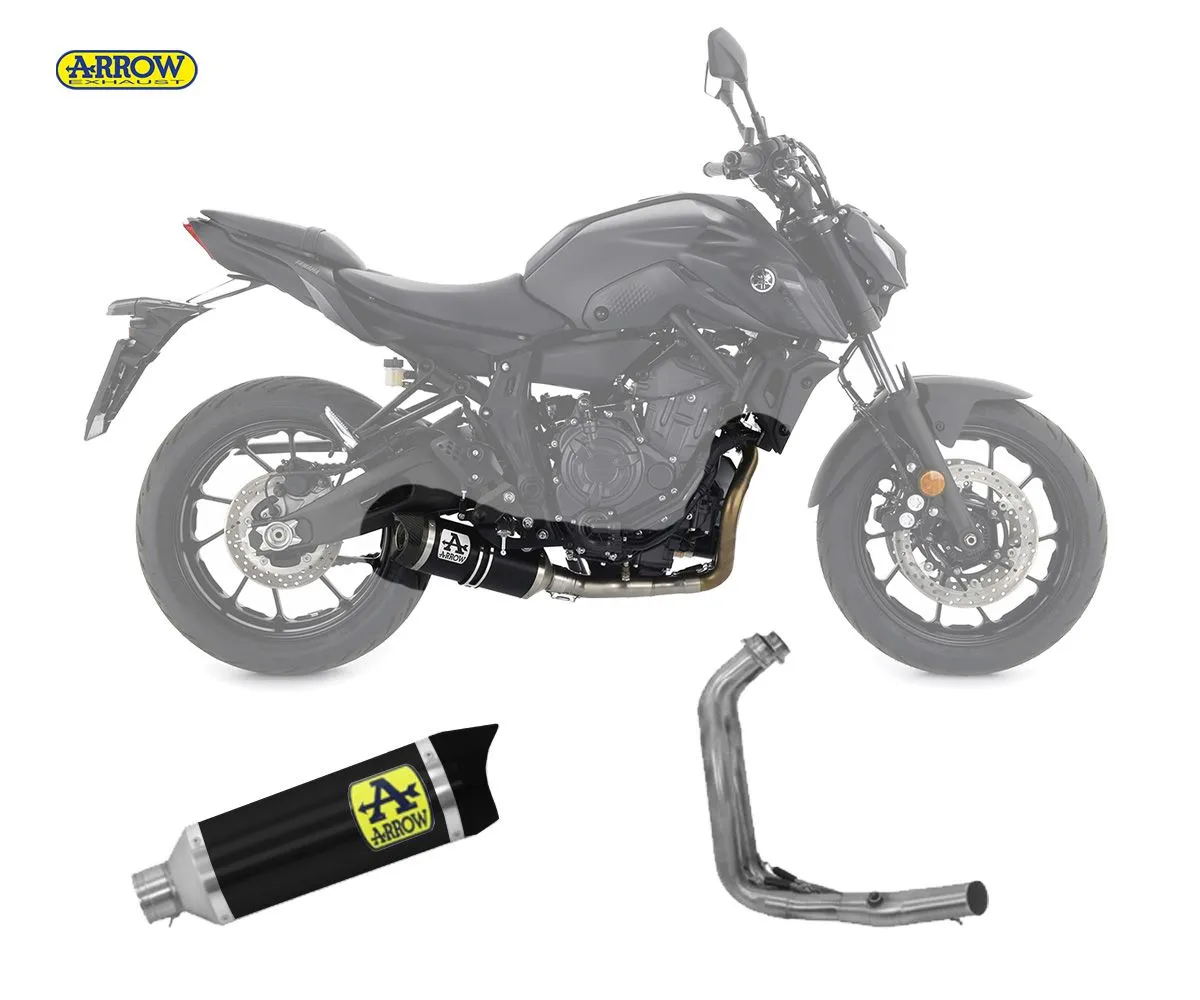 Scarico Completo Arrow Thunder Carbon End Cap Alluminio Nero Yamaha Mt-07 2021 > 2024-71930AKN--71758MI-241509